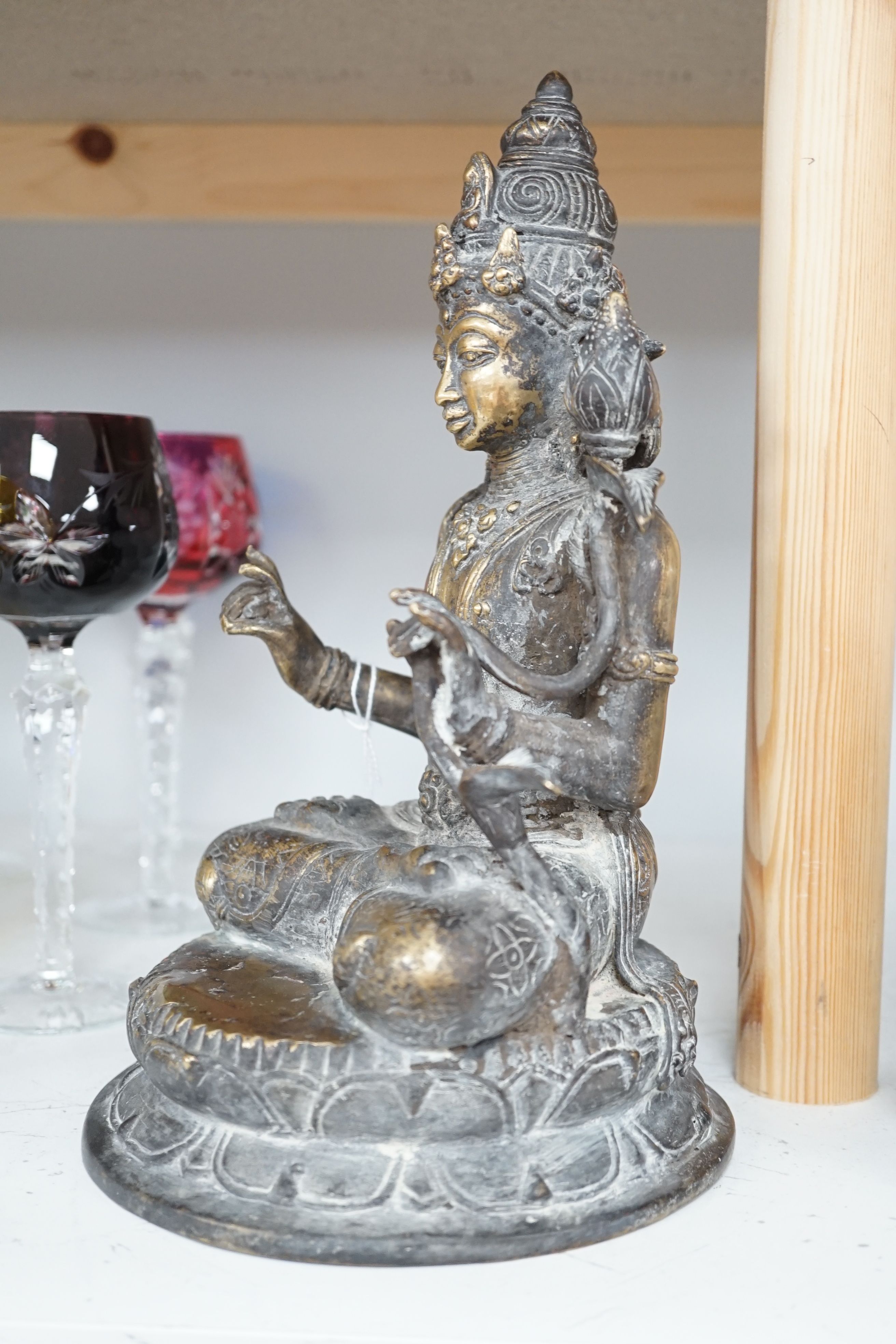 Two Buddhist bronze figures, tallest, 28cm high